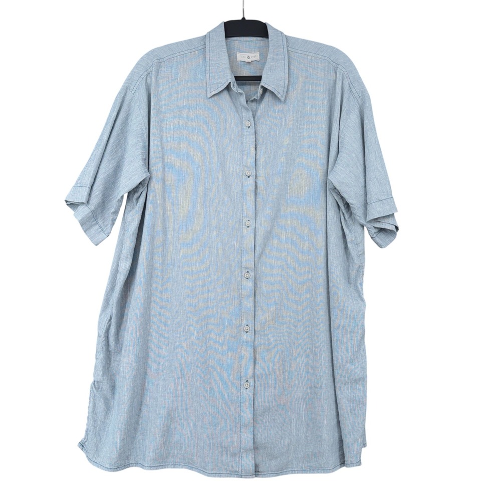 Lou & Grey Mens Blue Linen‎ Blend Short Sleeve Button Down Shirt Size M 491548
